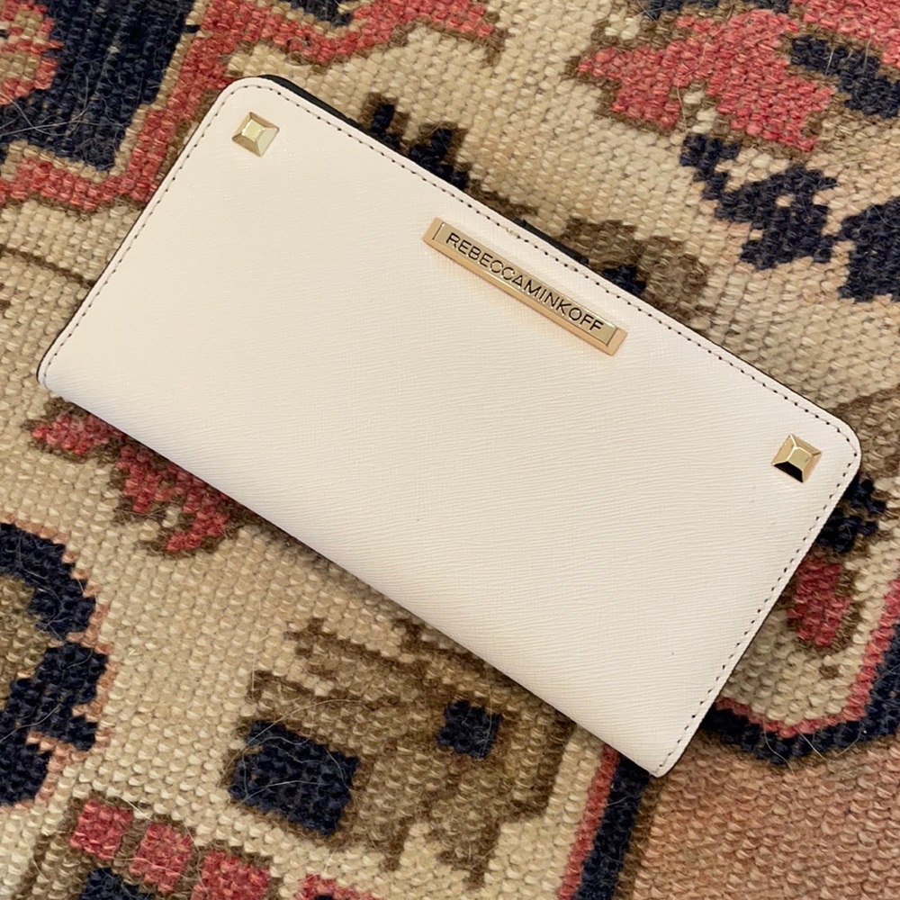 Rebecca Minkoff White Zip-Around Wallet with Gold Hardware
